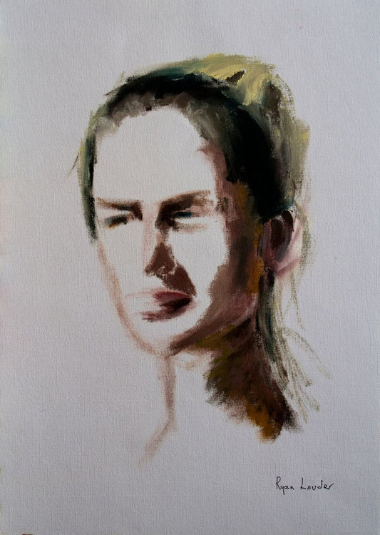 Face Study 4 Oil On Paper 9x12 A4 - Man’s Face - Picture Of A Man by Ryan Louder - Hahnemühle German Etching Fine Art Print