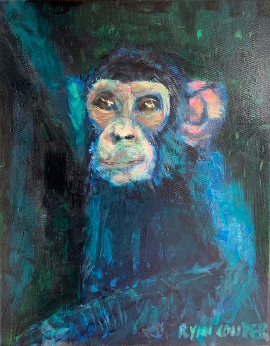 A painting titled 'Chimpanzee Swinging by Ryan  Louder' by Ryan Louder