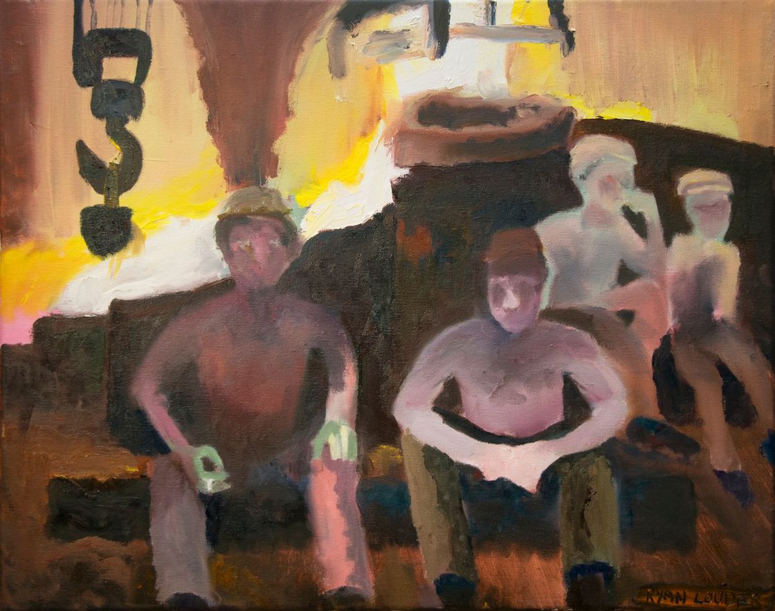 A painting titled 'Men Of Industry 16x12 Oil On Canvas by Ryan  Louder' by Ryan Louder