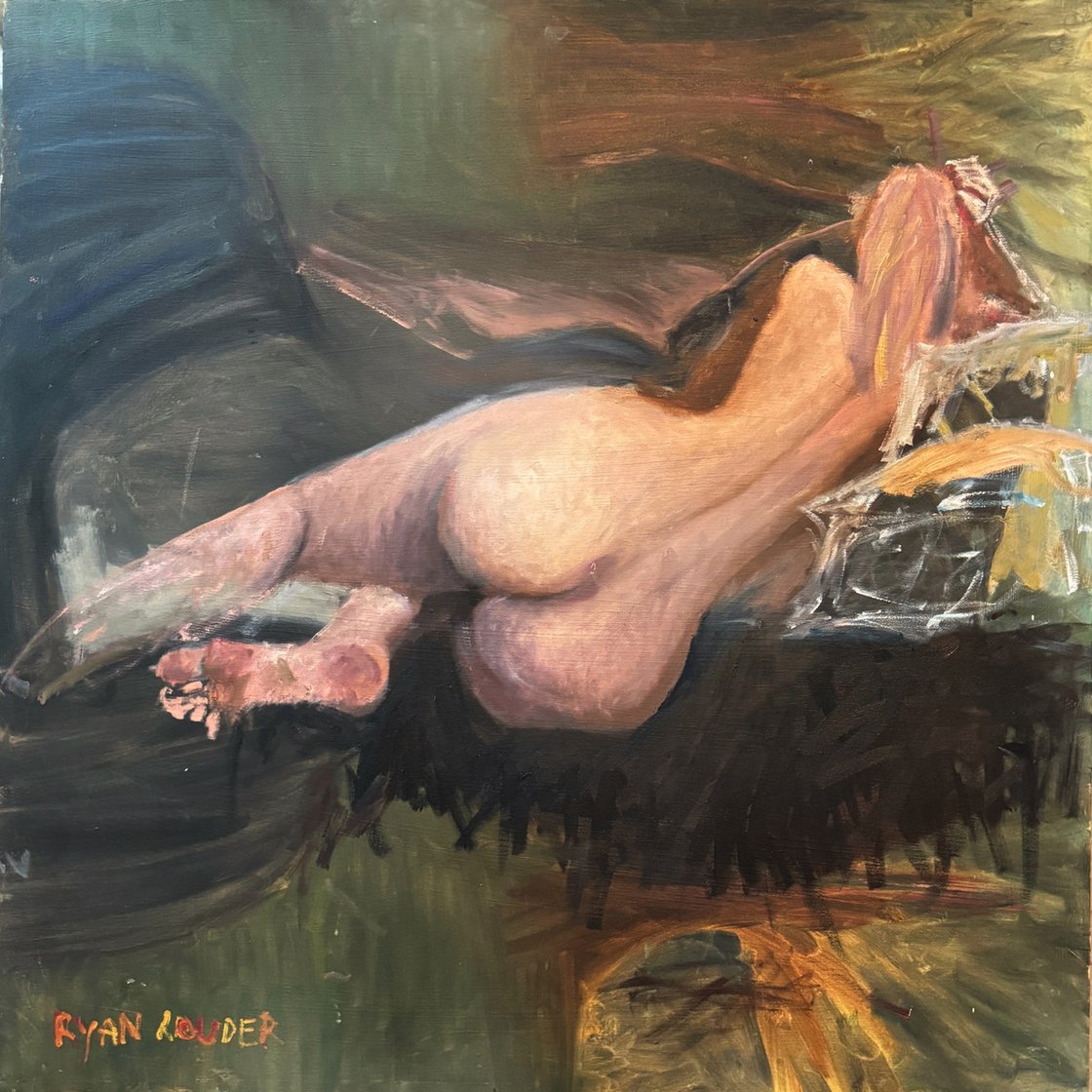 A painting titled 'Back of Woman In Abstraction by Ryan  Louder' by Ryan Louder