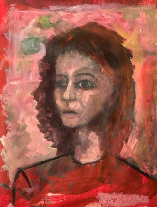 A painting titled 'Woman In Red by Ryan  Louder' by Ryan Louder