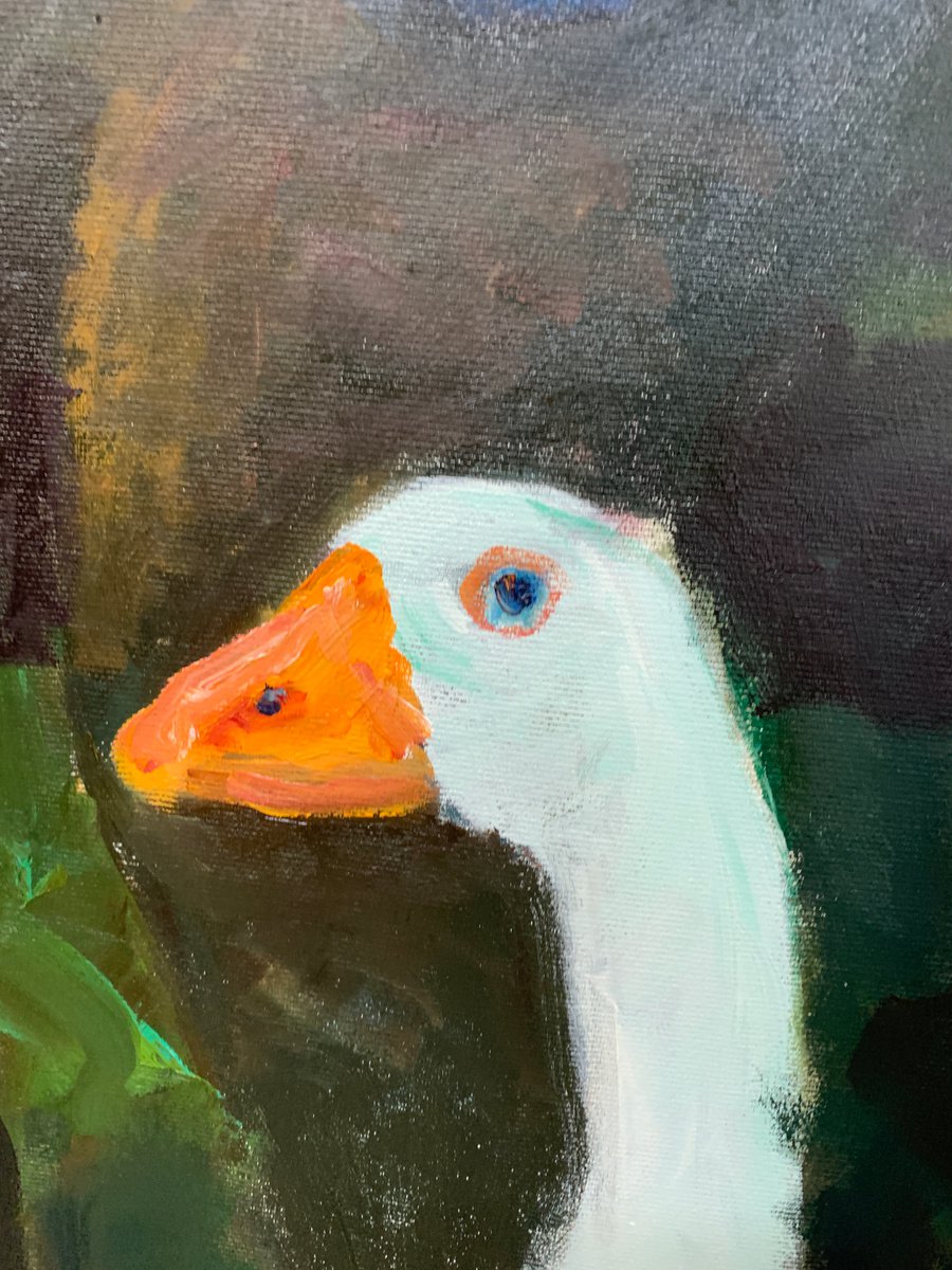 Feeding The Ducks At Night - close-up-artwork