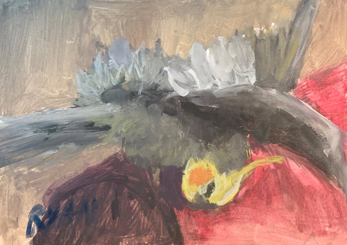 A painting titled 'Displaying On A Red Couch Arm by Ryan  Louder' by Ryan Louder