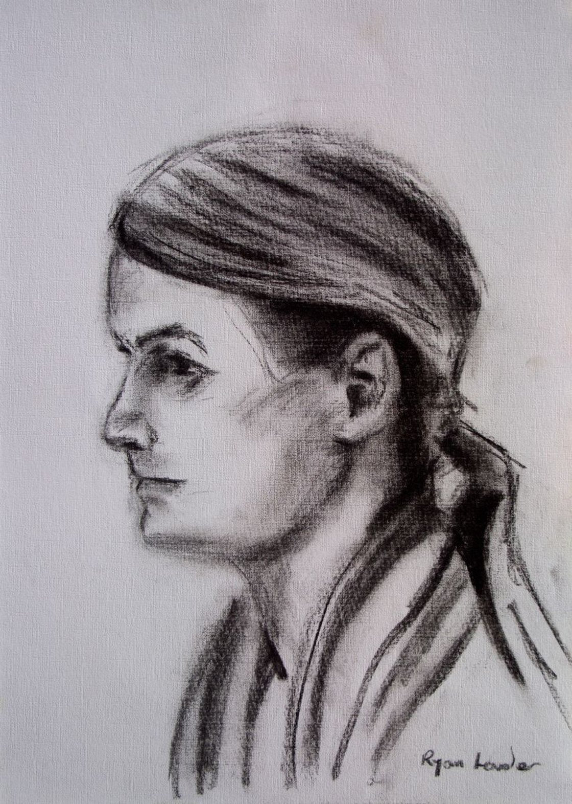 A painting titled 'Girl Waiting For A Train Charcoal On Paper 11.7x16.5 by Ryan  Louder' by Ryan Louder