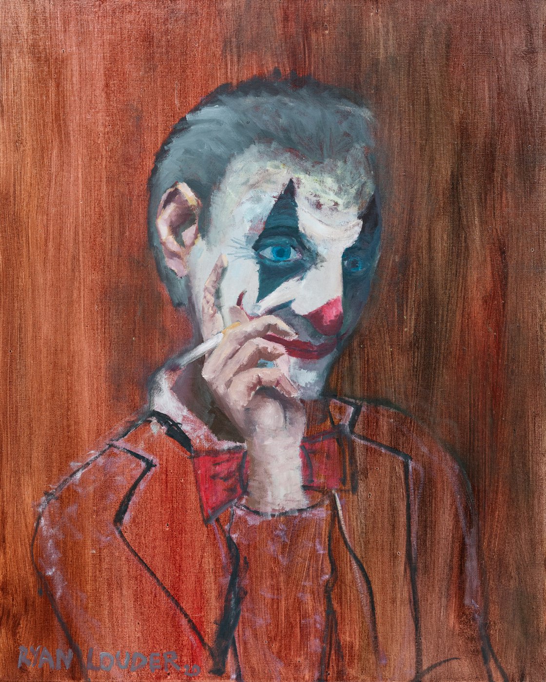 A painting titled 'Clown Between Shows by Ryan  Louder' by Ryan Louder