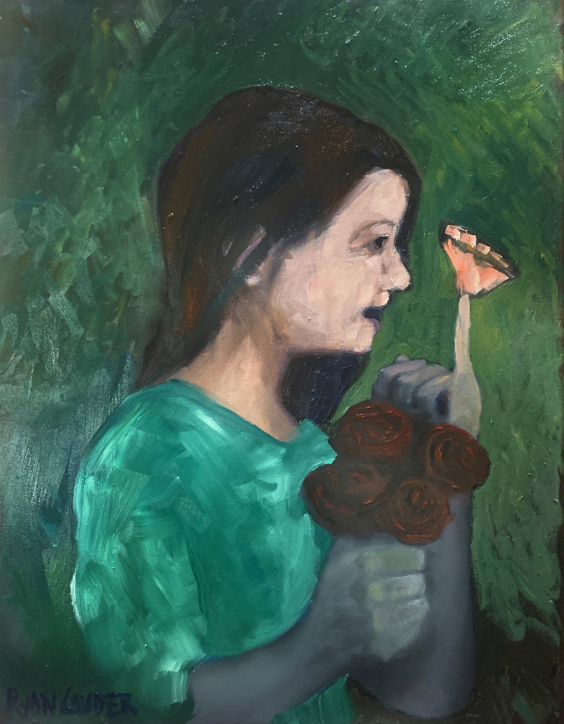 A painting titled 'Girl and Butterfly by Ryan  Louder' by Ryan Louder