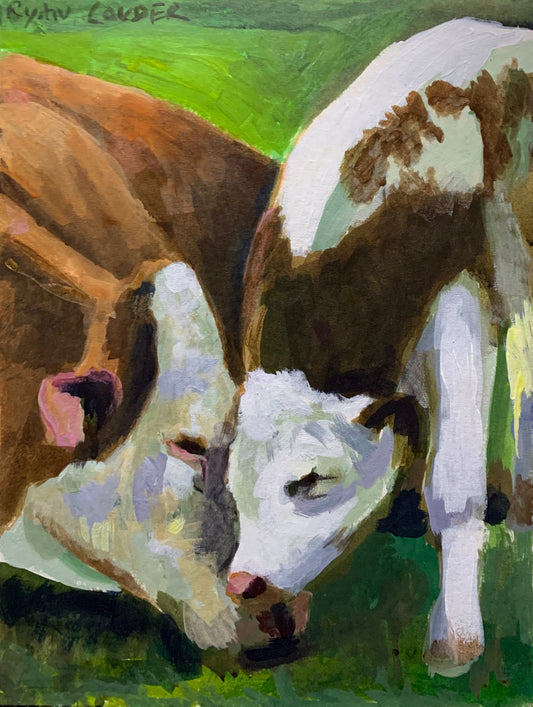 A painting titled 'Cow and Calf by Ryan  Louder' by Ryan Louder