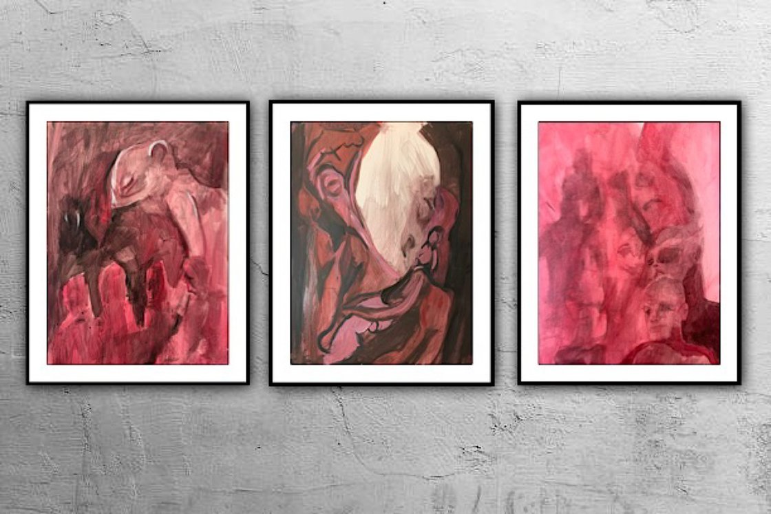 A painting titled 'Three Dream Study’s In Red by Ryan  Louder' by Ryan Louder