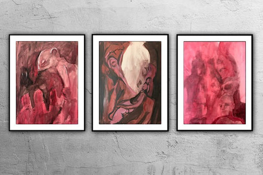 A painting titled 'Three Dream Study’s In Red by Ryan  Louder' by Ryan Louder