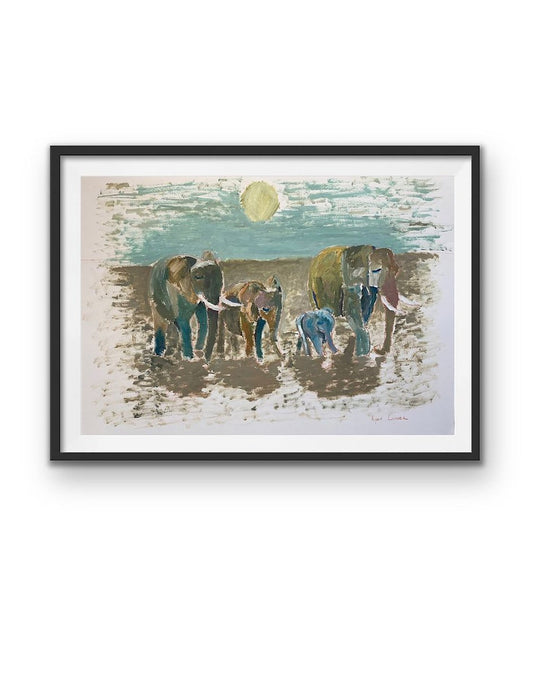 Elephants Study oil on paper 16x24 by Ryan Louder - Hahnemühle German Etching Fine Art Print