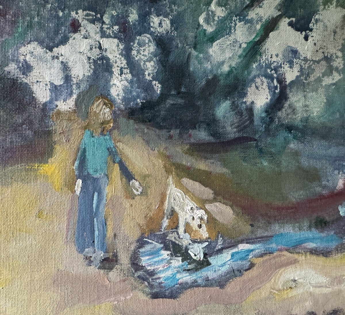 Dog By A Puddle - close-up-artwork