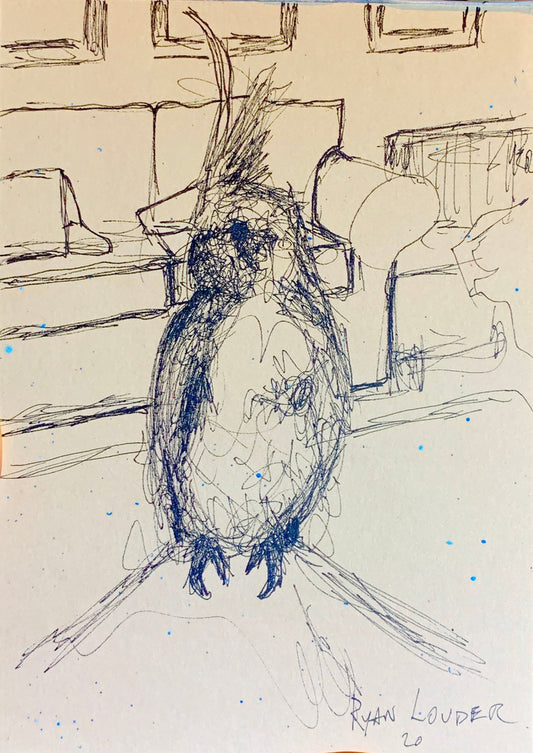 A painting titled 'Cockatiel sitting on my knee 1 by Ryan  Louder' by Ryan Louder