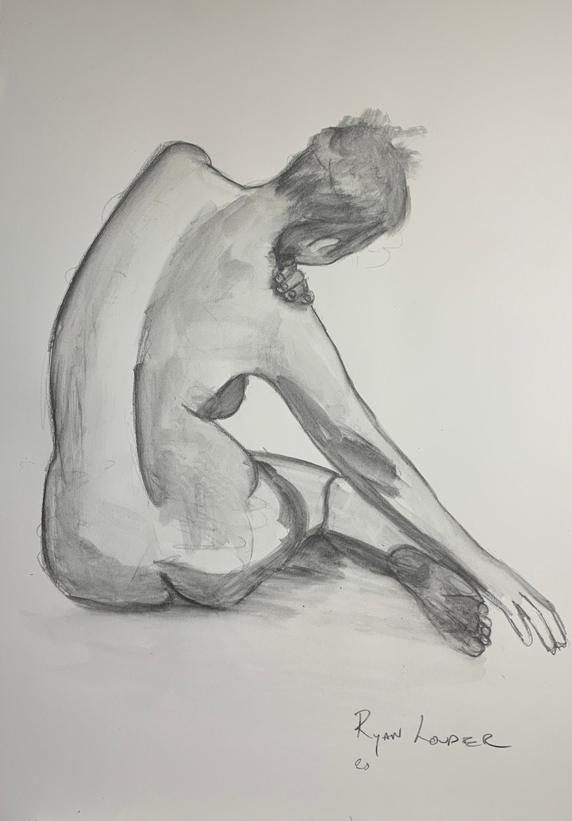 A painting titled 'Female Figure's Back 16x23 Oil and Charcoal On Paper by Ryan  Louder' by Ryan Louder