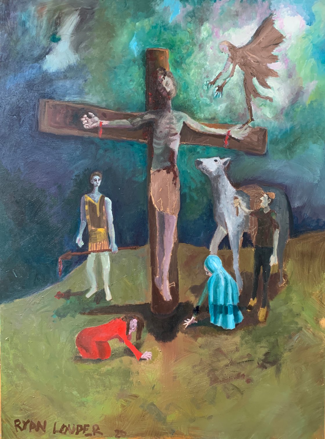 A painting titled 'Crucifixion by Ryan  Louder' by Ryan Louder