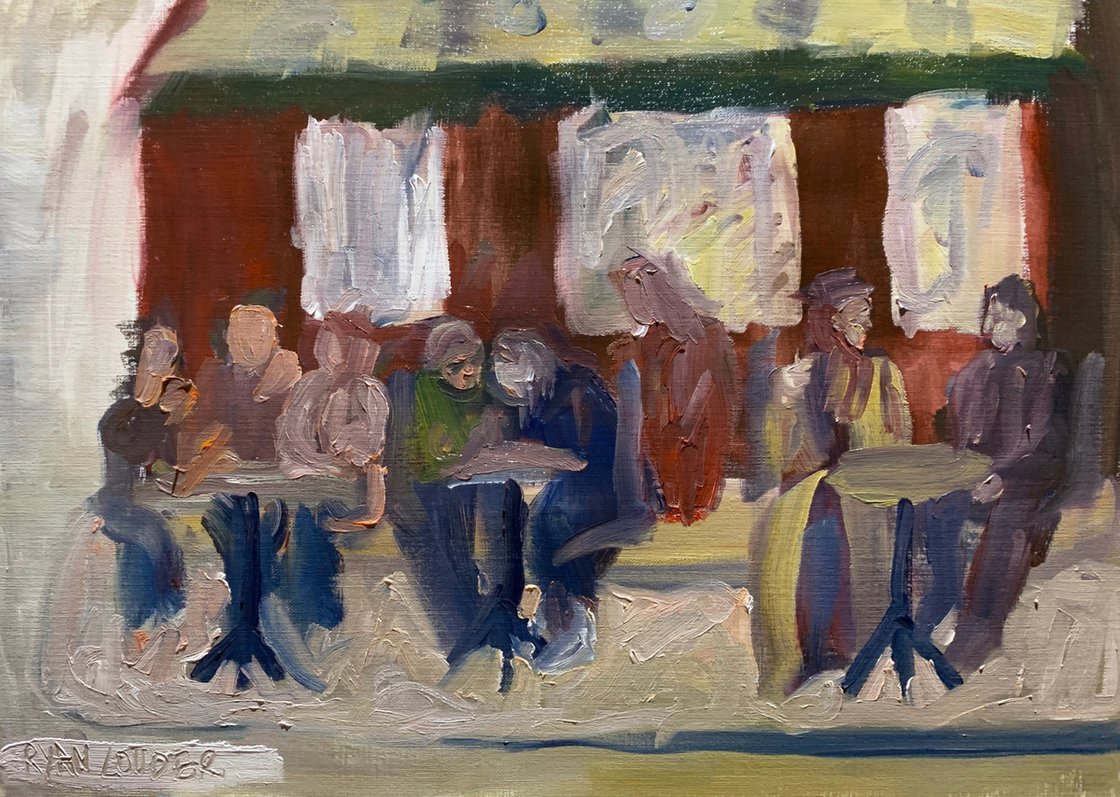 A painting titled 'Cafe On A Corner In Paris “Montmatre” by Ryan  Louder' by Ryan Louder
